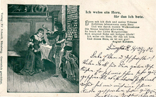 Cartolina 1902 donna - donna, uomo