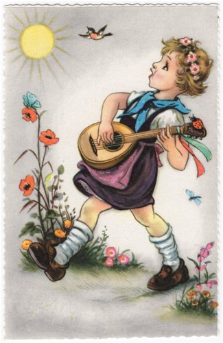 Cartolina artista ragazza - cartolina, d'artista
